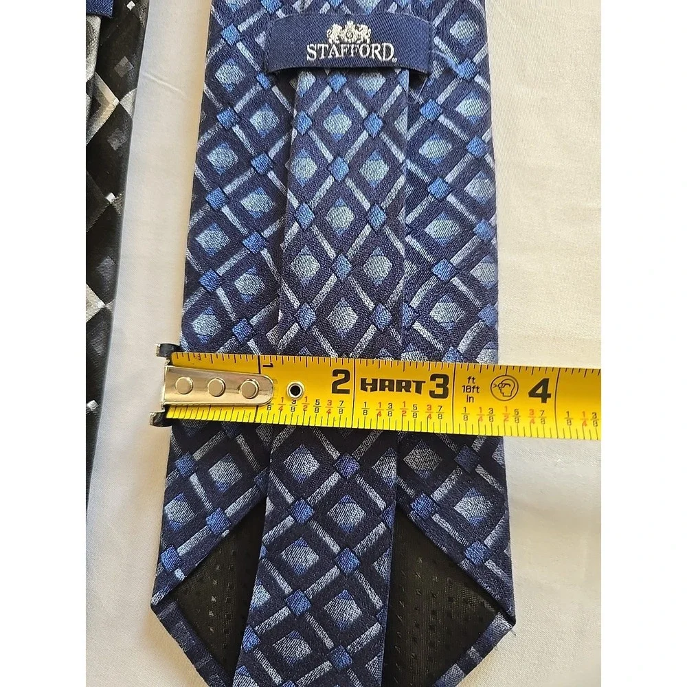 Tie Lot Of 2 Vintage Stafford Neck 100%‎ Silk Blue Black Geometric Gray Design